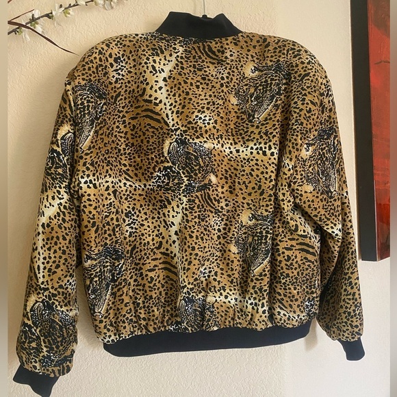 Vintage Marguerite Li 100% Silk Leopard Print Women's Bomber Jacket Size Large - Picture 8 of 12